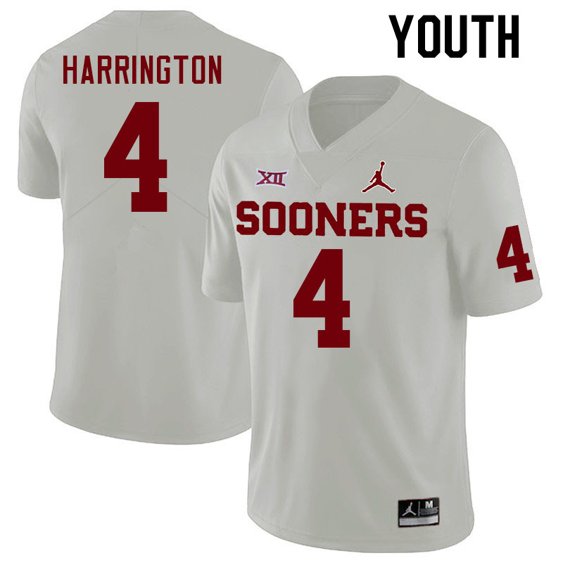 Youth #4 Justin Harrington Oklahoma Sooners College Football Jerseys Stitched Sale-White - Click Image to Close